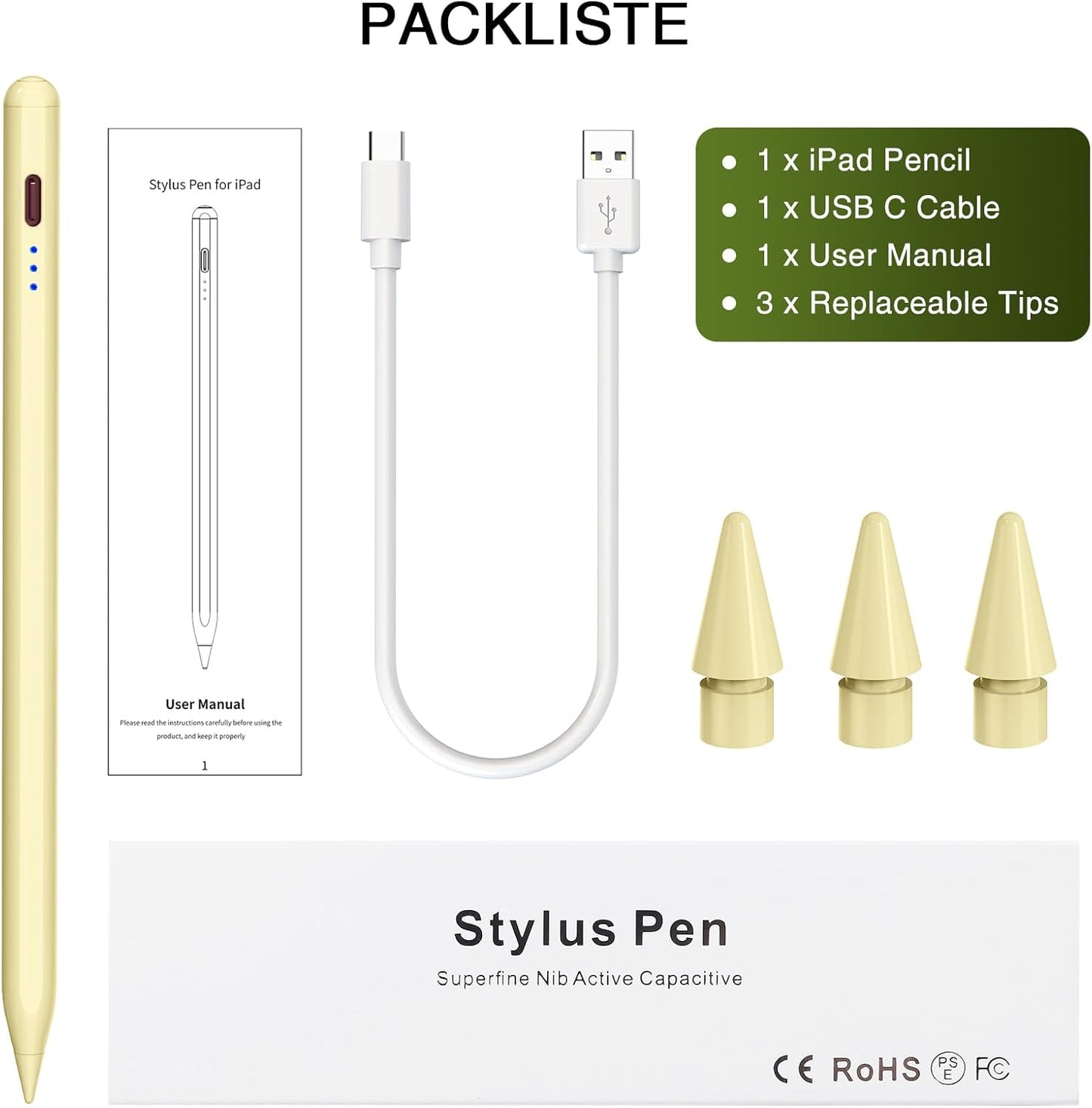Stylus Pen für iPad (2018–2025) – Magnetisch, Schnellladefähig & Neigungsempfindlich