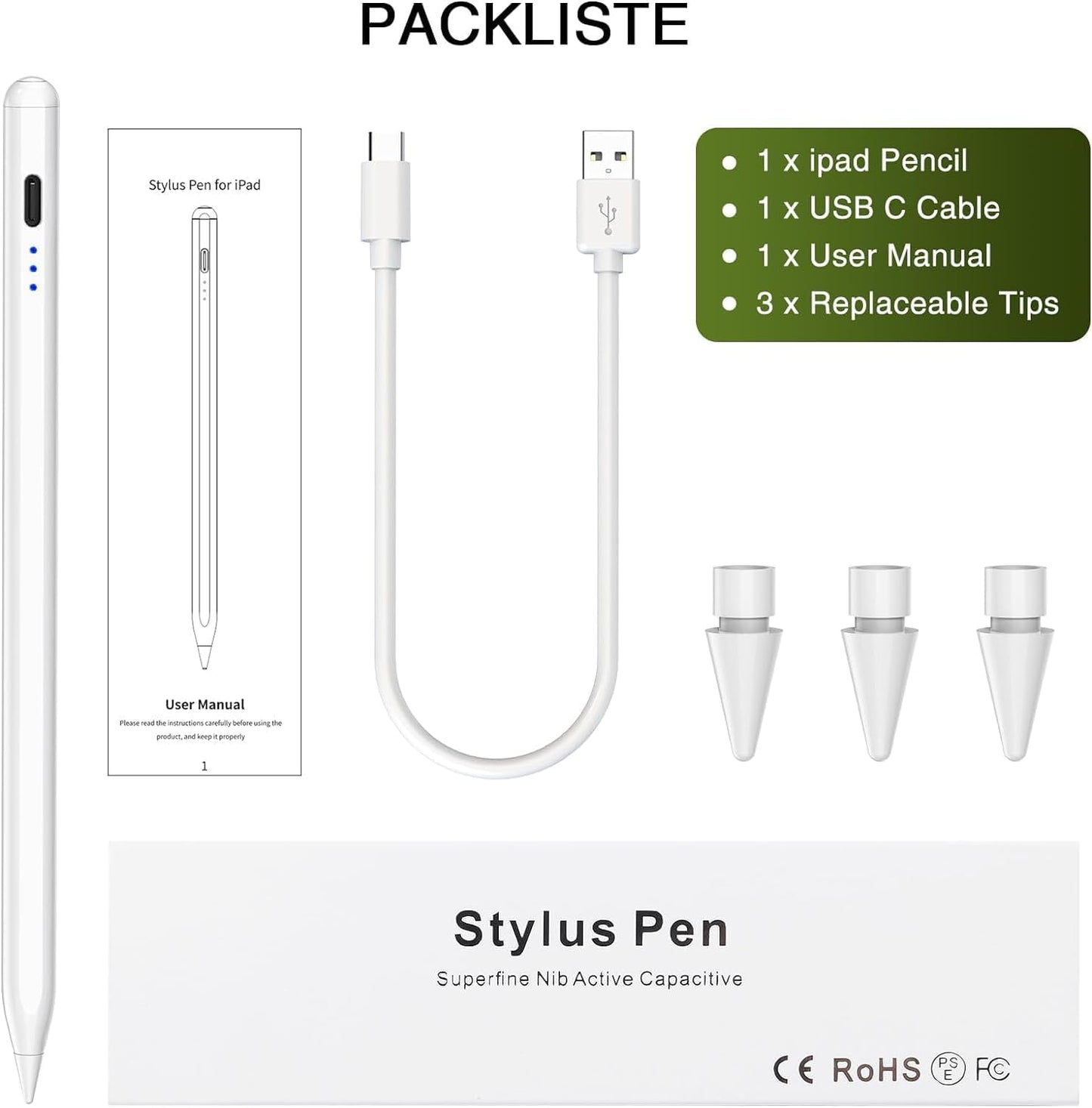Stylus Pen für iPad (2018–2025) – Magnetisch, Schnellladefähig & Neigungsempfindlich