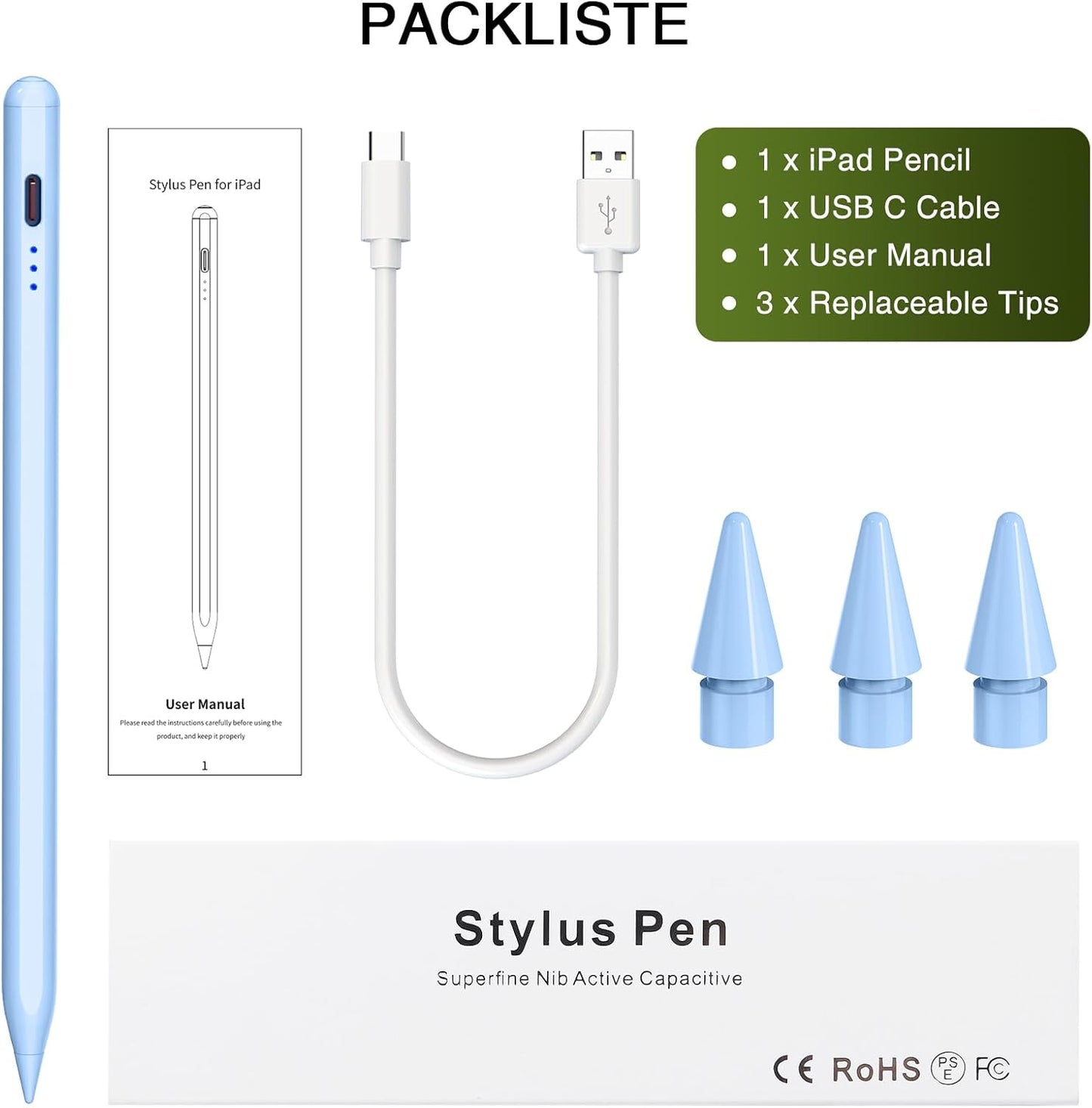 Stylus Pen für iPad (2018–2025) – Magnetisch, Schnellladefähig & Neigungsempfindlich