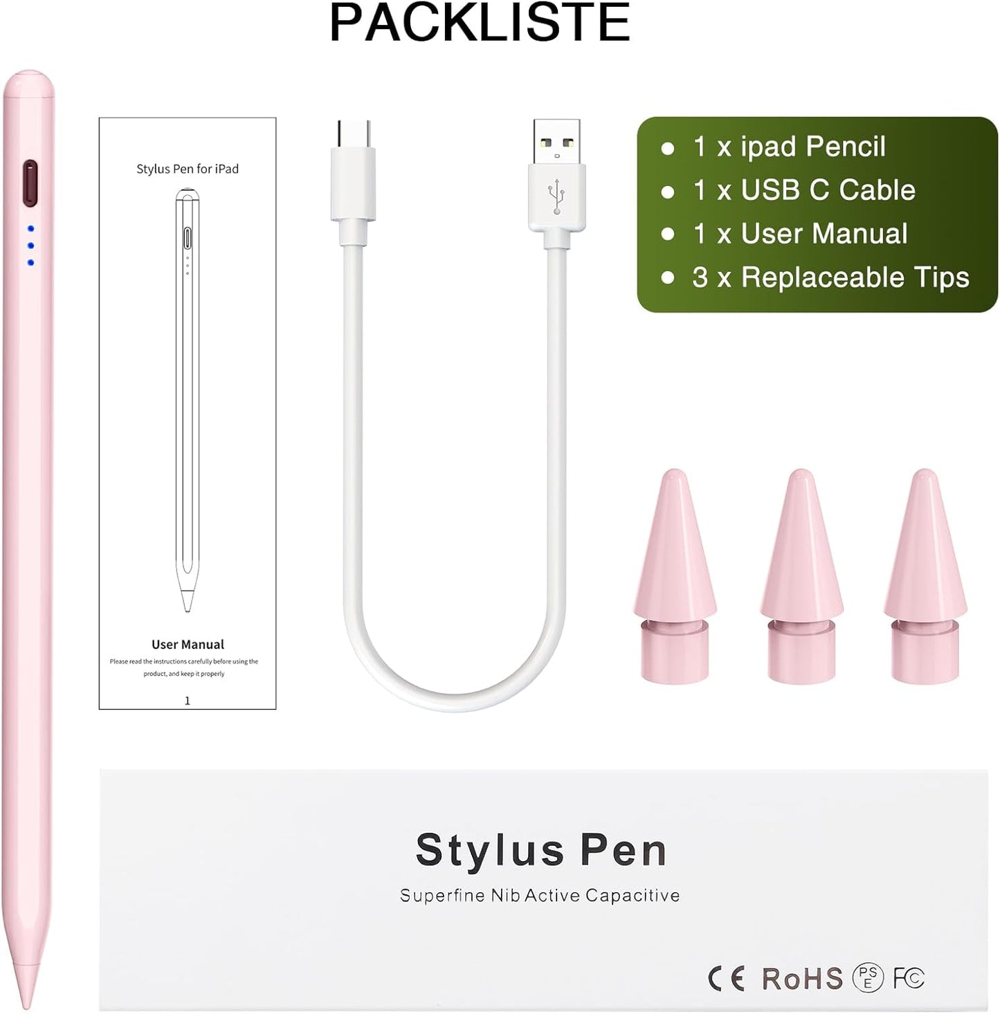 Stylus Pen für iPad (2018–2025) – Magnetisch, Schnellladefähig & Neigungsempfindlich